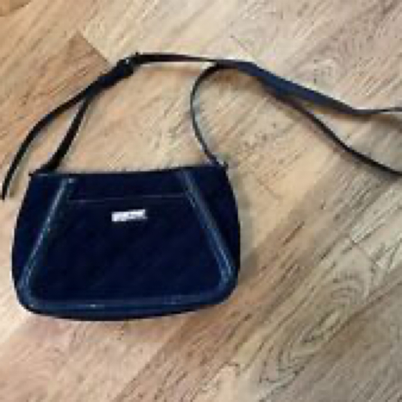 Vera Bradley Handbags - Vera Bradley Trapeze Quilted Crossbody with Patent Leather Trim Navy Blue